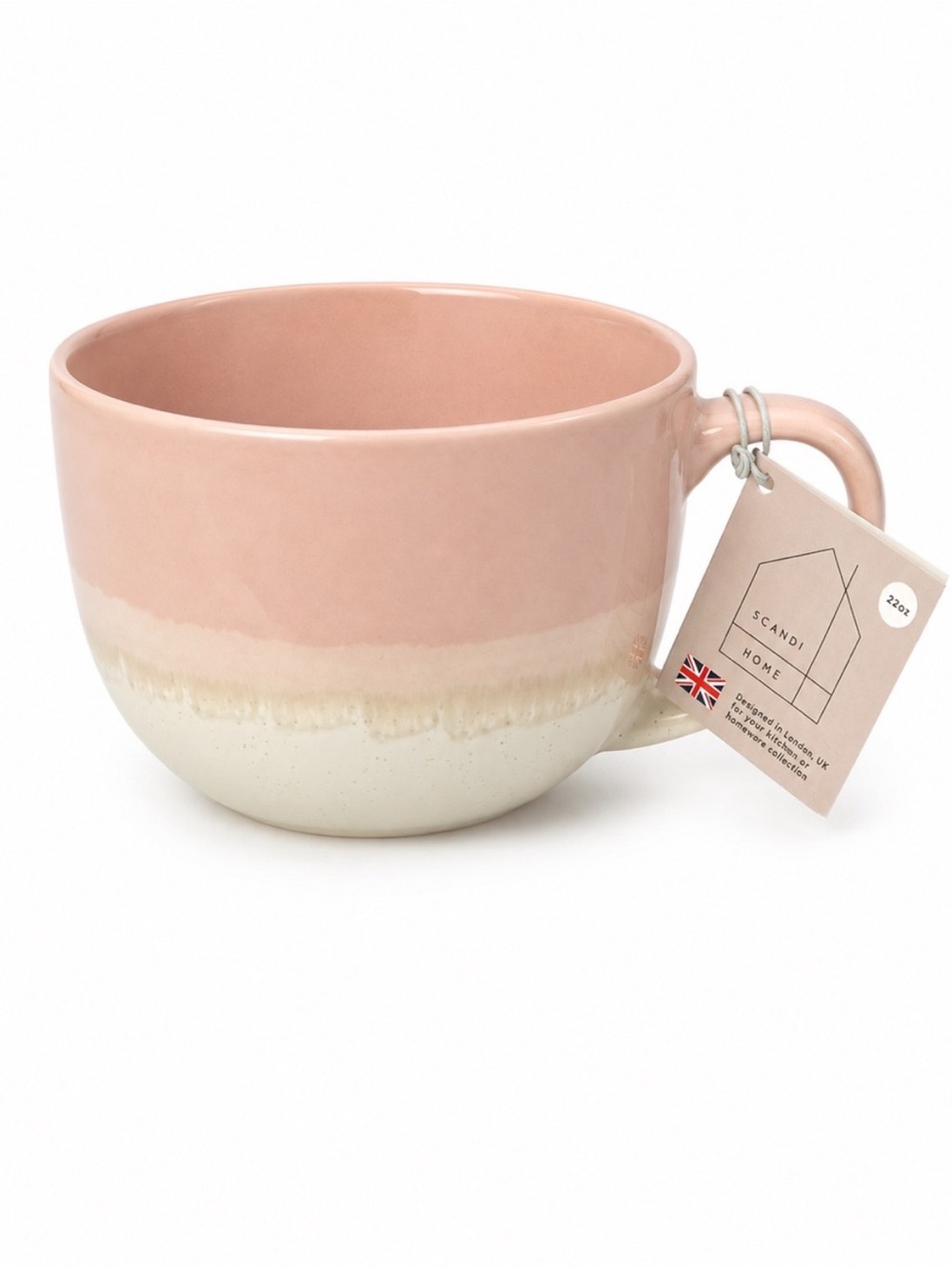 Scandi Home Pink & Cream Two-Tone Ceramic Mug 22oz NWT